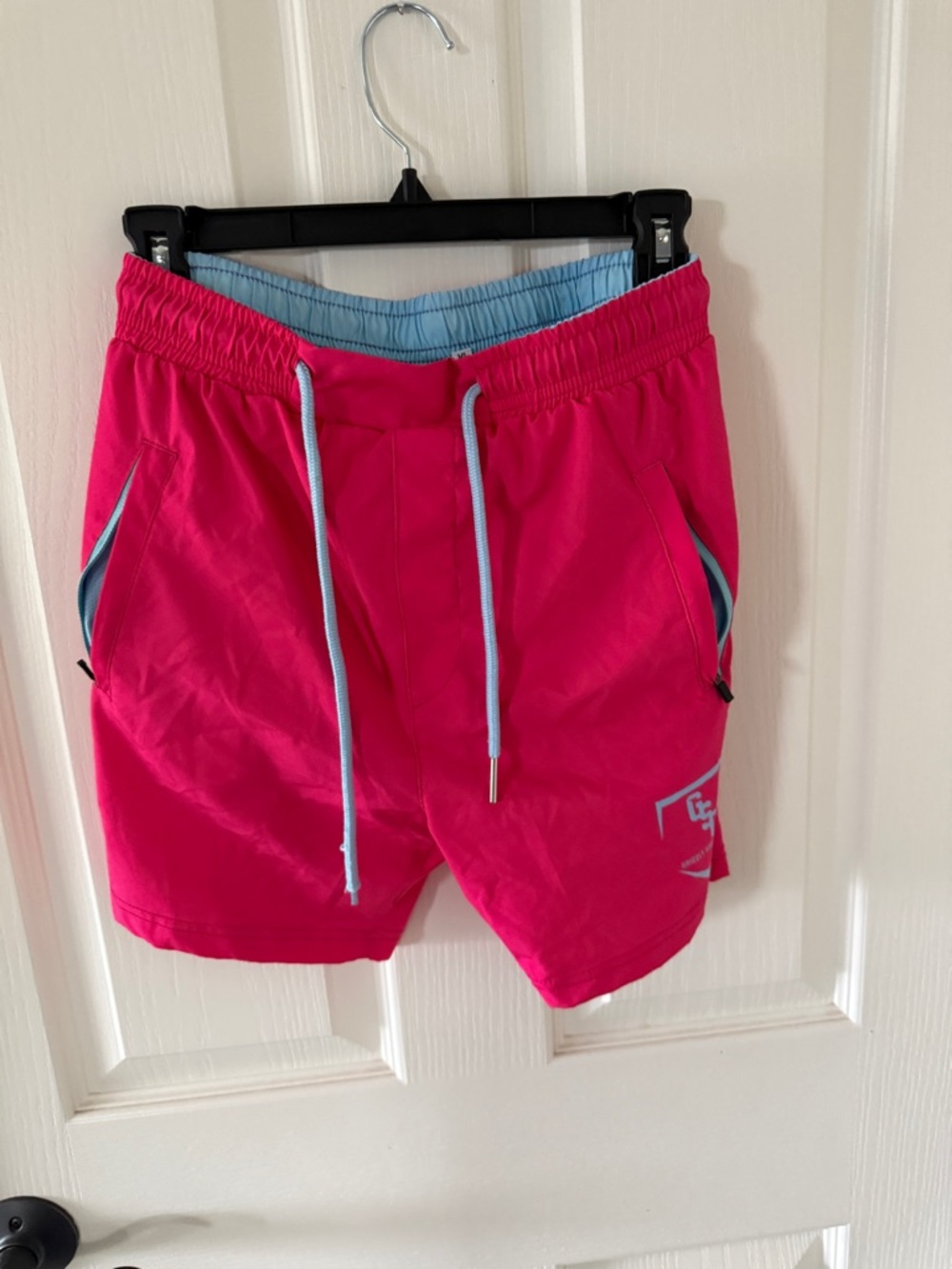 Kids Pink Drawstring Shorts with Light Blue Trim